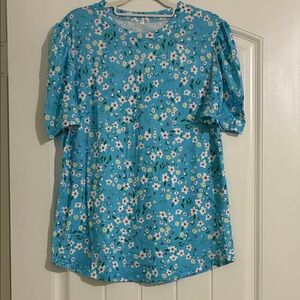 Women's Floral Short Sleeve Top - Blue NWOT
